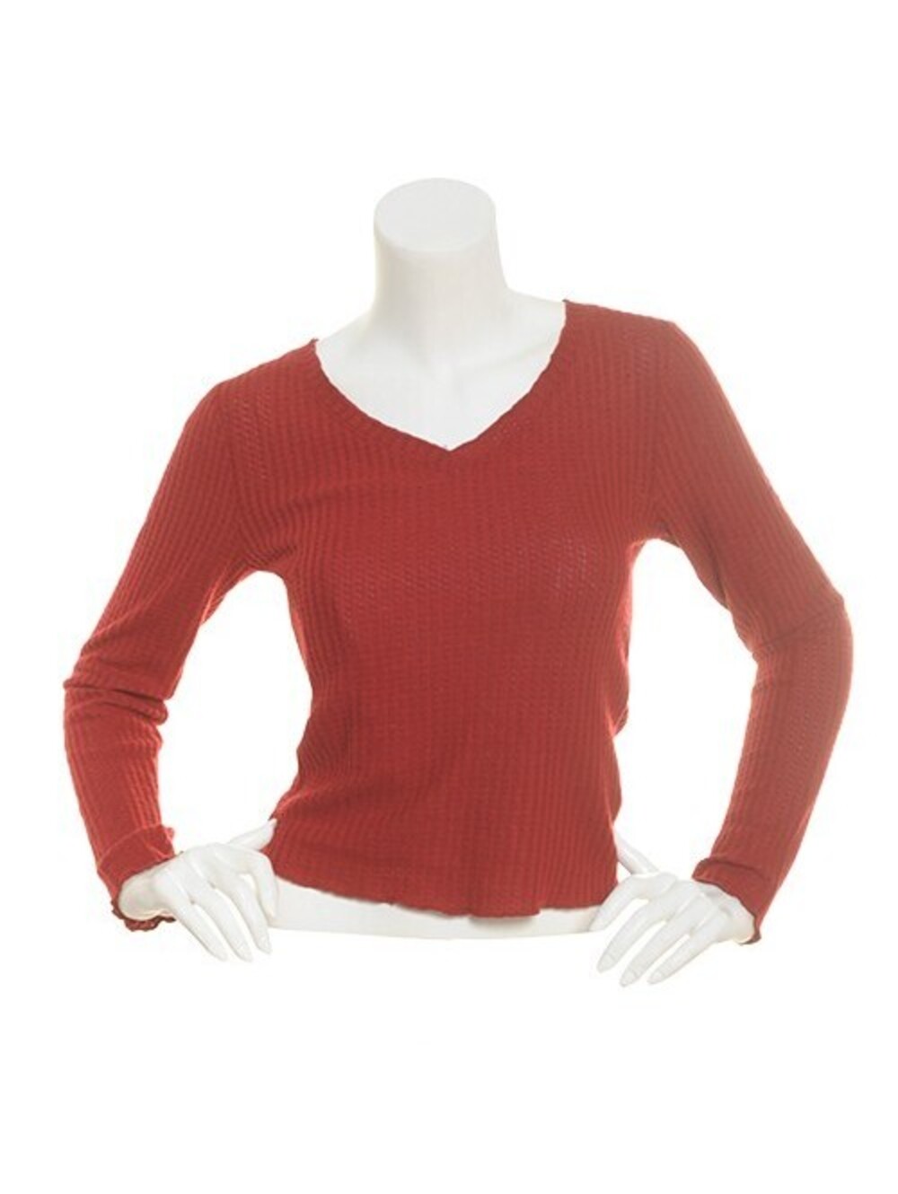 Planet Gold Womens Lettuce Trim V-Neck Casual Thermal Top Size L